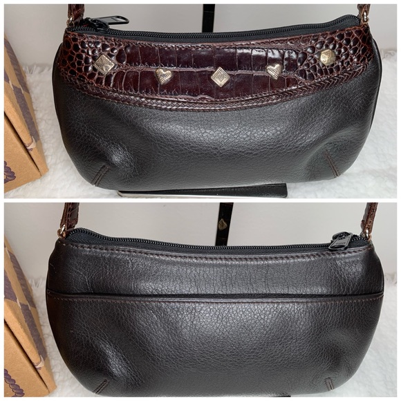 EUC! Brighton - Leather Mini Croc Brown & Black Leather Crossbody - Picture 4 of 11